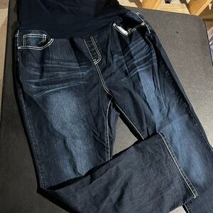 Maternity blue jeans wide leg dark wash